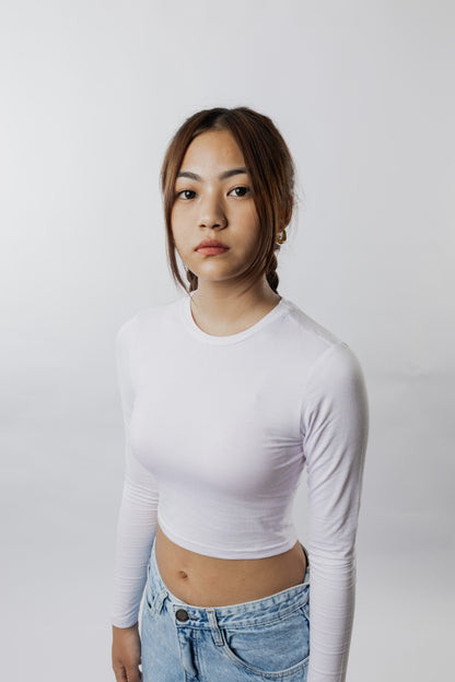 Long Sleeve Crop T-Shirt White