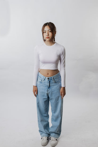 Long Sleeve Crop T-Shirt White