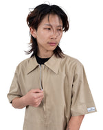 Light Brown Cotton Zip-Up Shirt