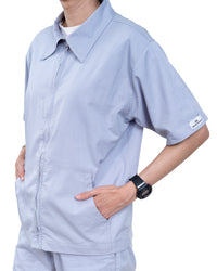 Sky Blue Cotton Zip-Up Shirt