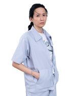 Sky Blue Cotton Zip-Up Shirt